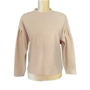 Kurious Pleated Balloon Sleeve Mock Neck Sweater Brushed Knit Size S NWT